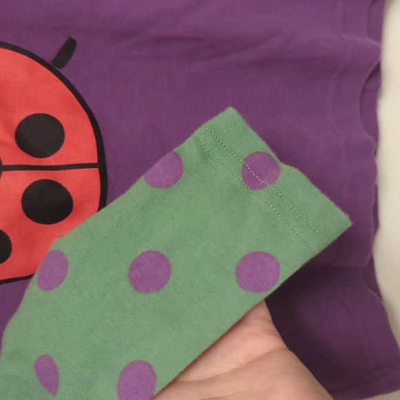 Mini Boden Purple long-sleeve tee w/ lady bug, green sleeve w/ polka dots Sz 5-6 - Picture 5 of 6